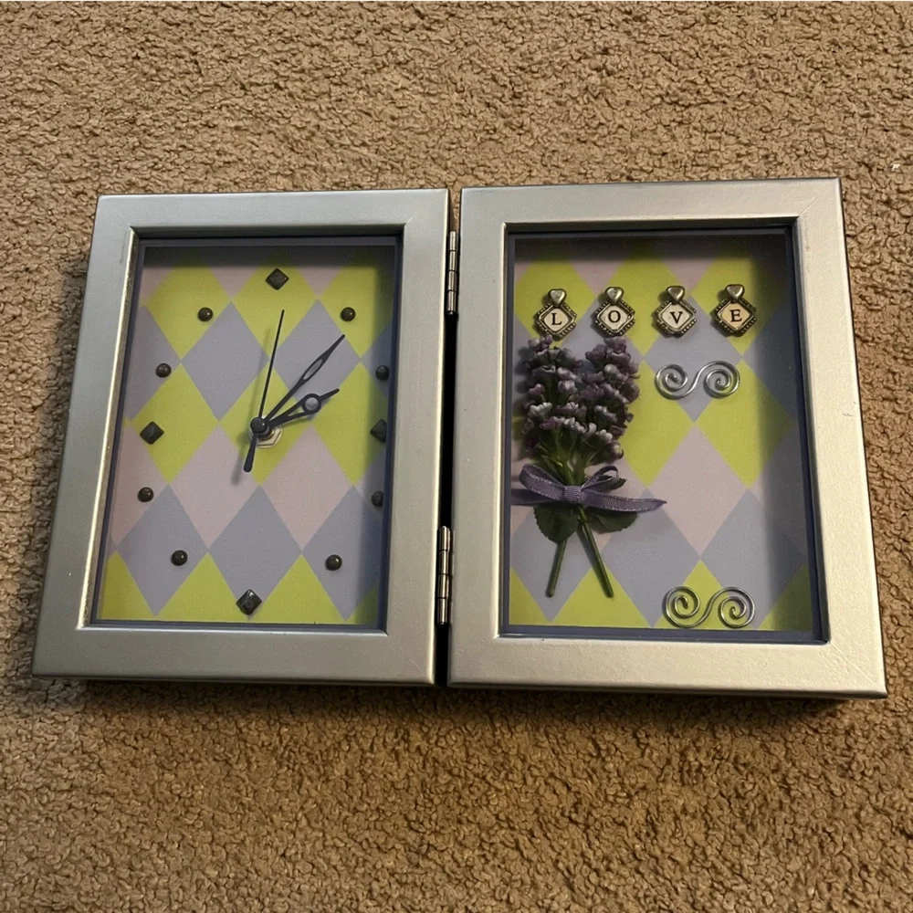 Shadow box clock purple and green